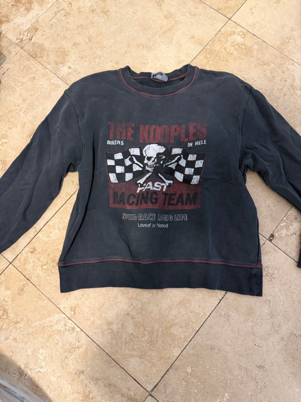 The Kooples Black Crewneck Racing Graphic Sweatshirt size 3